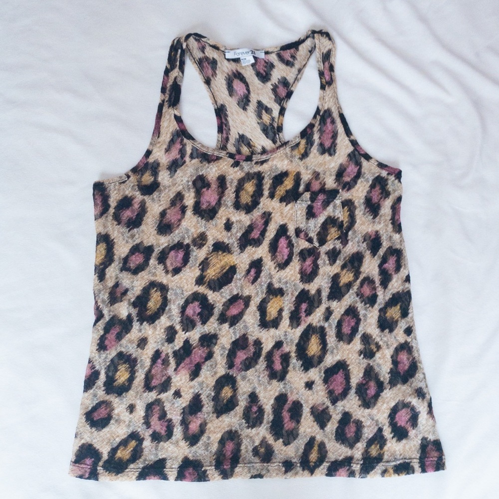 Forever 21 Womens Sheer Animal Print Tank Top